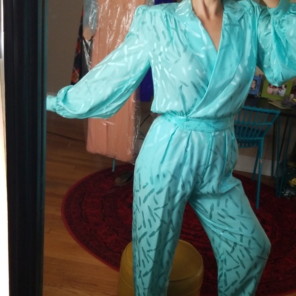 Vintage Pants - VTG Teal 80s Argenti Shimmery Jumpsuit!
